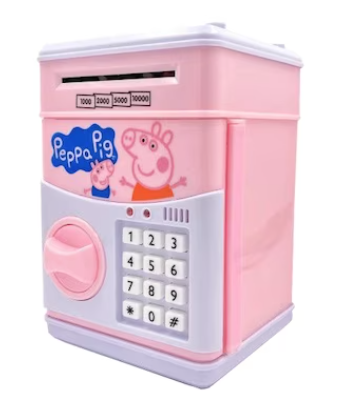 Pusculita pentru copii cu functie ATM cod pin si seif Roz/Alb Peppa Pig